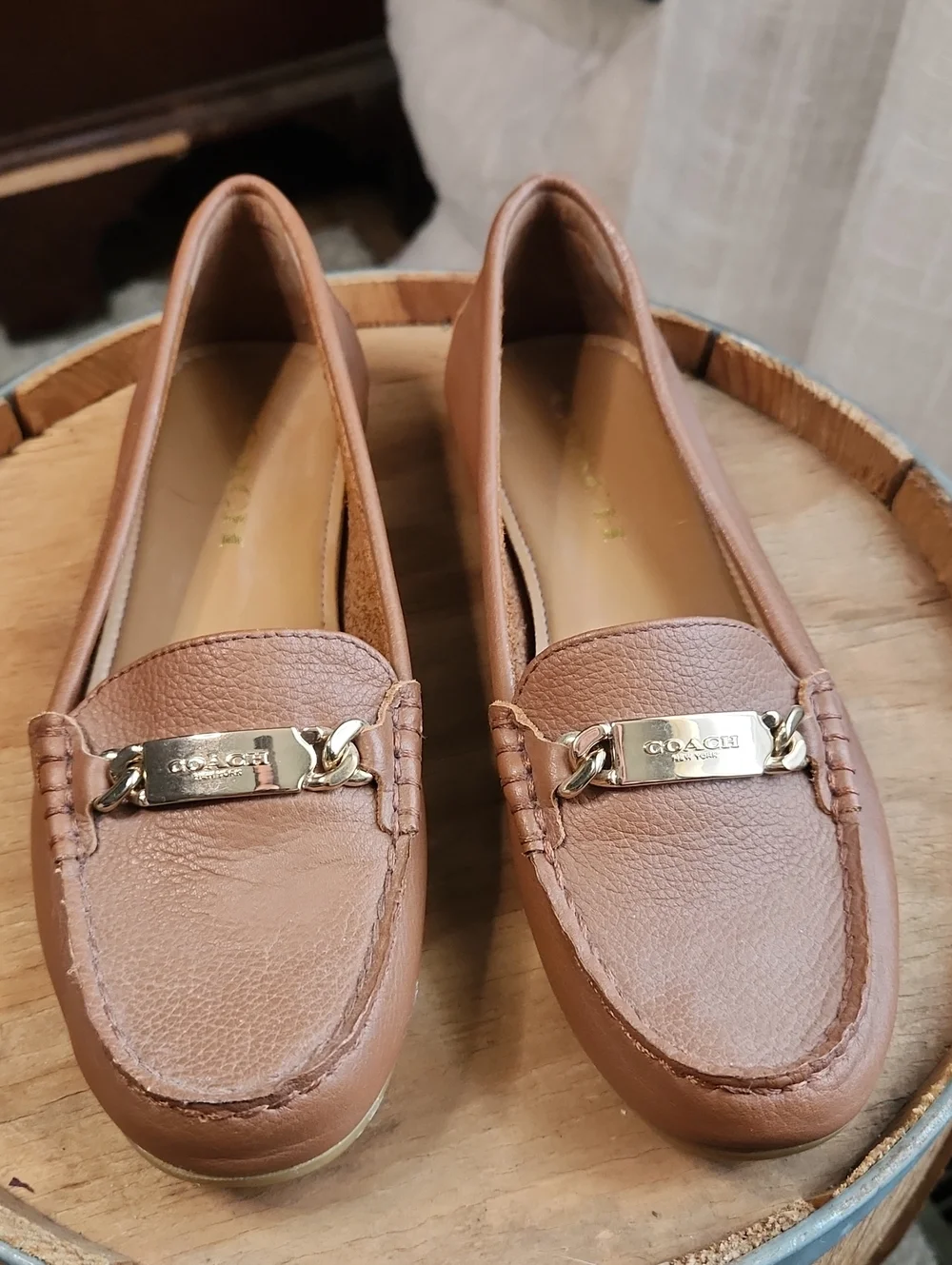 Coach Driving Loafers Pebbled Coral Leather Size 6.5B